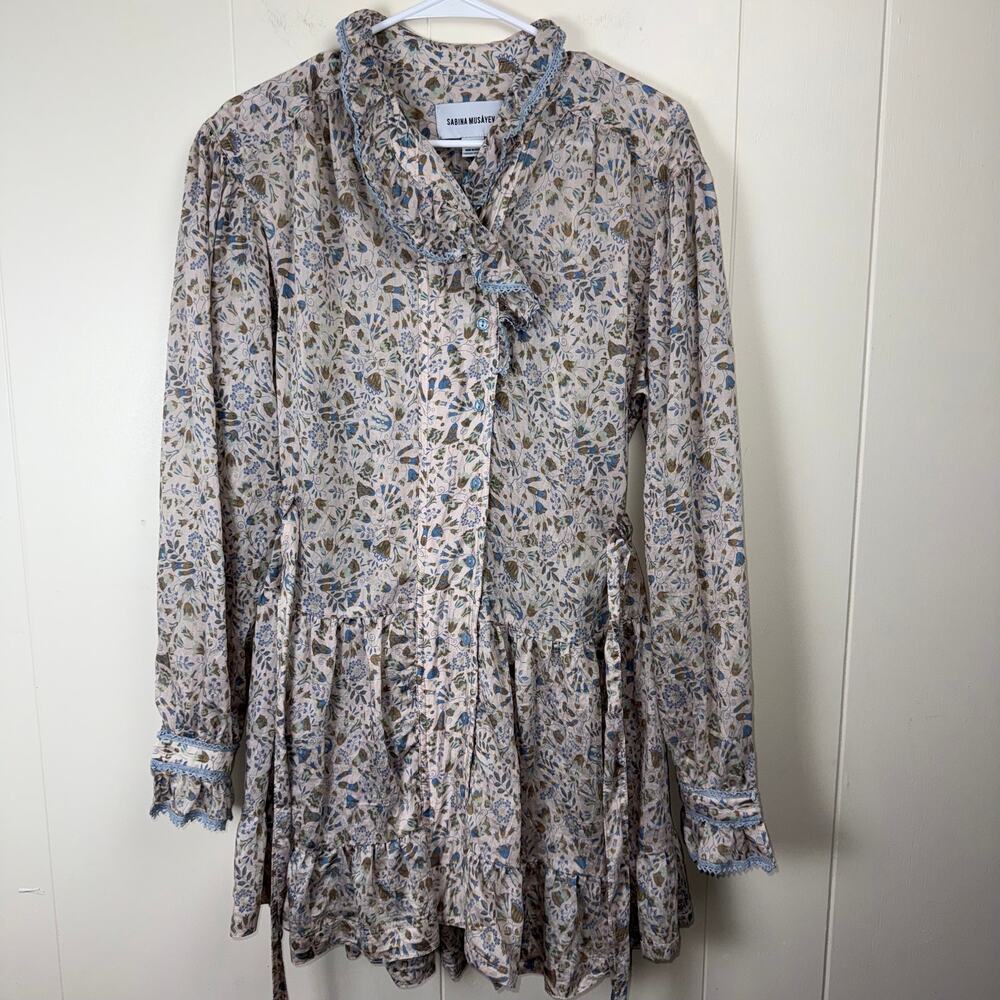 Sabina Musayev Floral Midi Dress - Cream and Blue